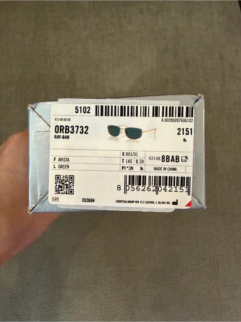 Ray-Ban ORB3732 Sunglasses with Green Lenses and Gold Frame